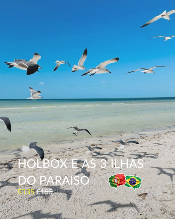 Tour em Holbox com praias de areia branca, águas turquesa e ambiente caribenho relaxante.